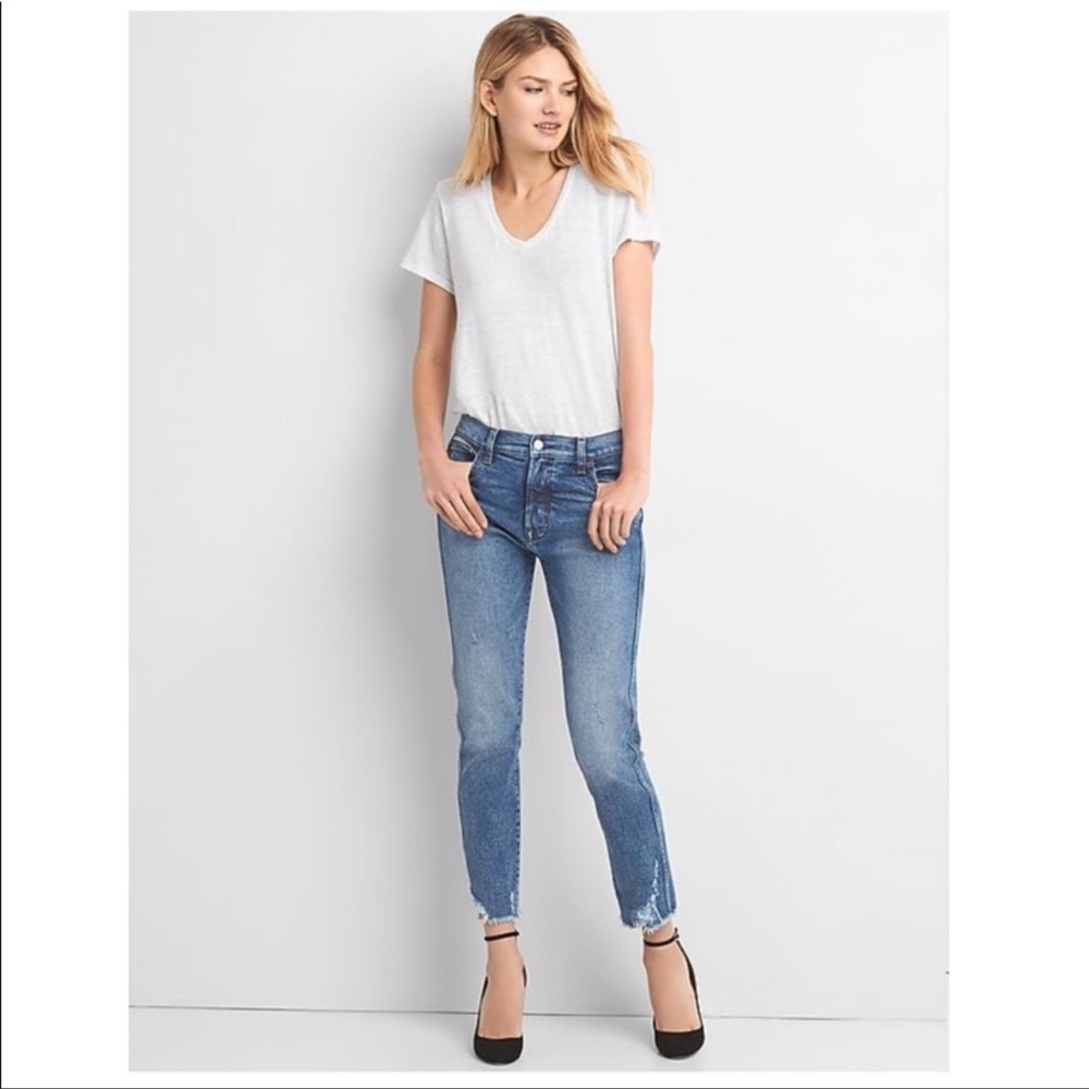 Gap 1969 High Rise Slim Straight Distress Hem Jeans